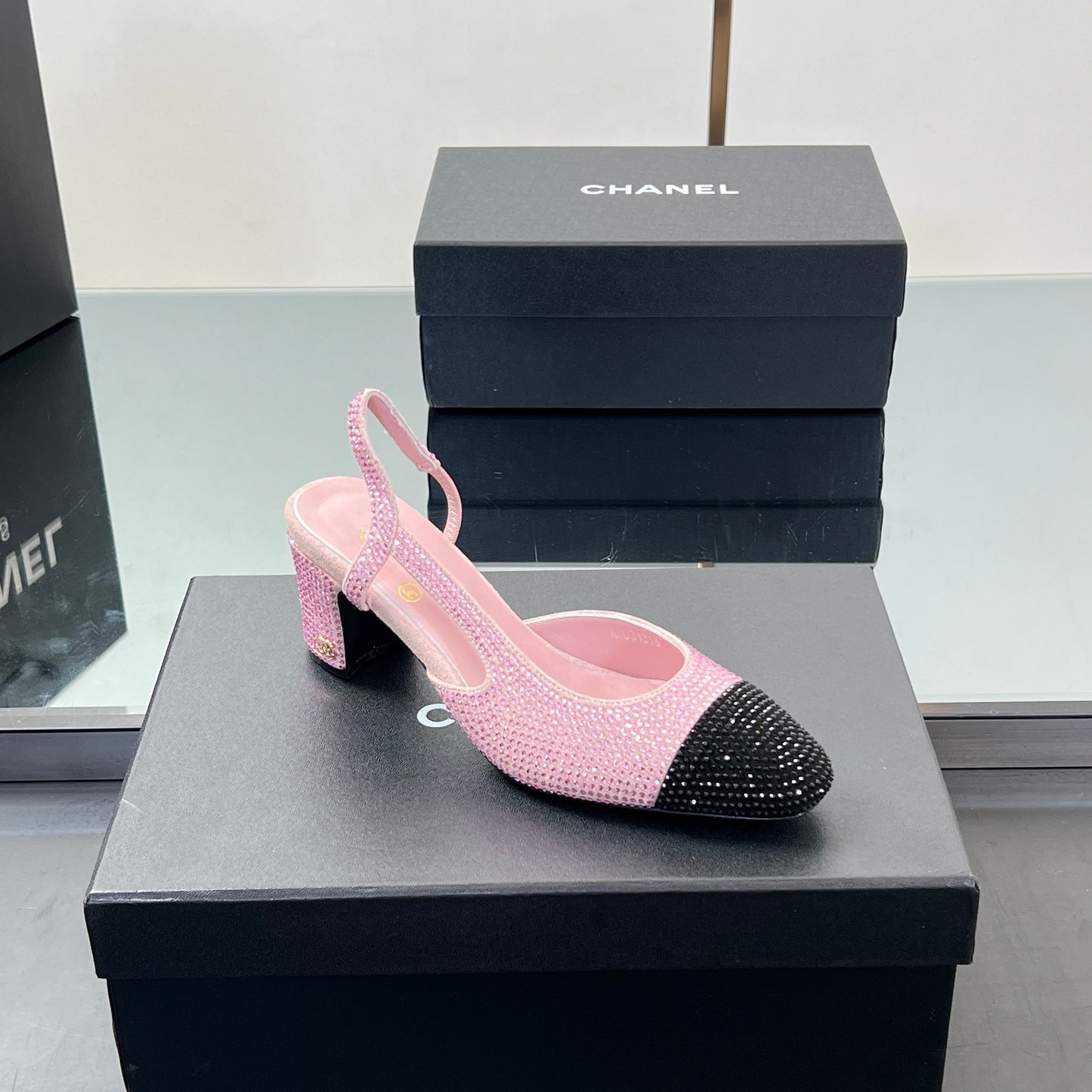 CC SLINGBACK 25S 65 MM IN PINK AND BLACK CRYSTALS - 35