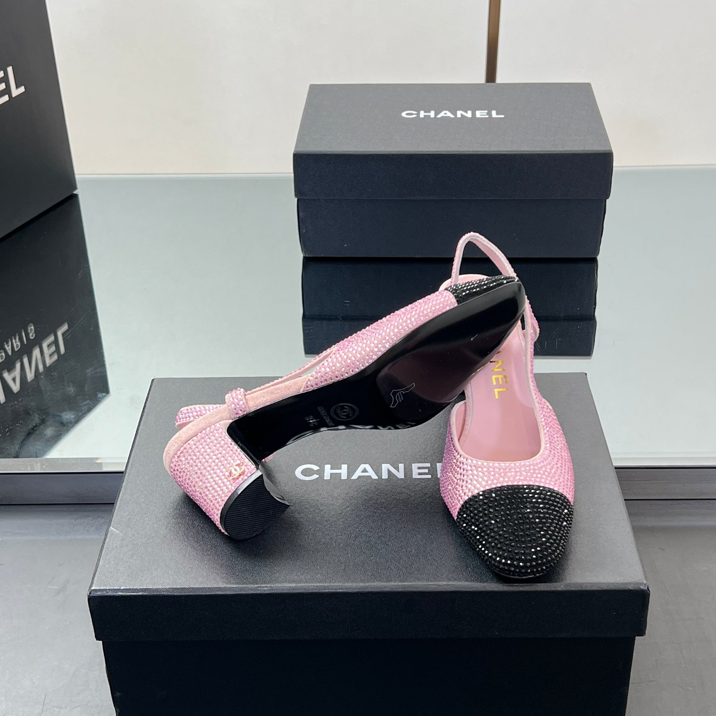 CC SLINGBACK 25S 65 MM IN PINK AND BLACK CRYSTALS - 35