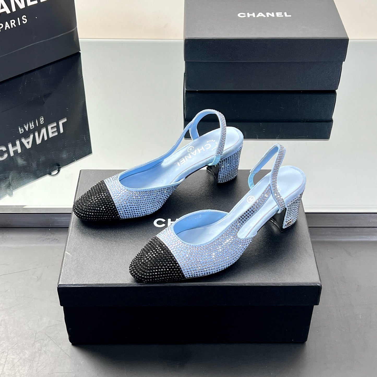 CC SLINGBACK 25S 65 MM IN BLUE AND BLACK CRYSTALS - 35
