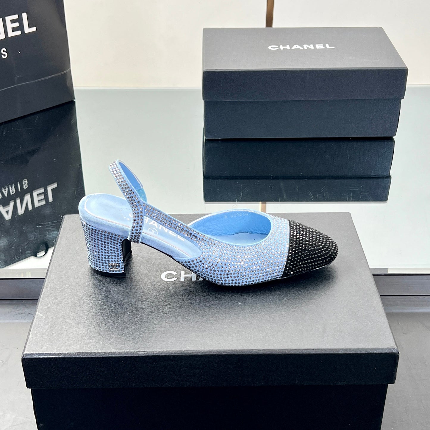 CC SLINGBACK 25S 65 MM IN BLUE AND BLACK CRYSTALS - 35
