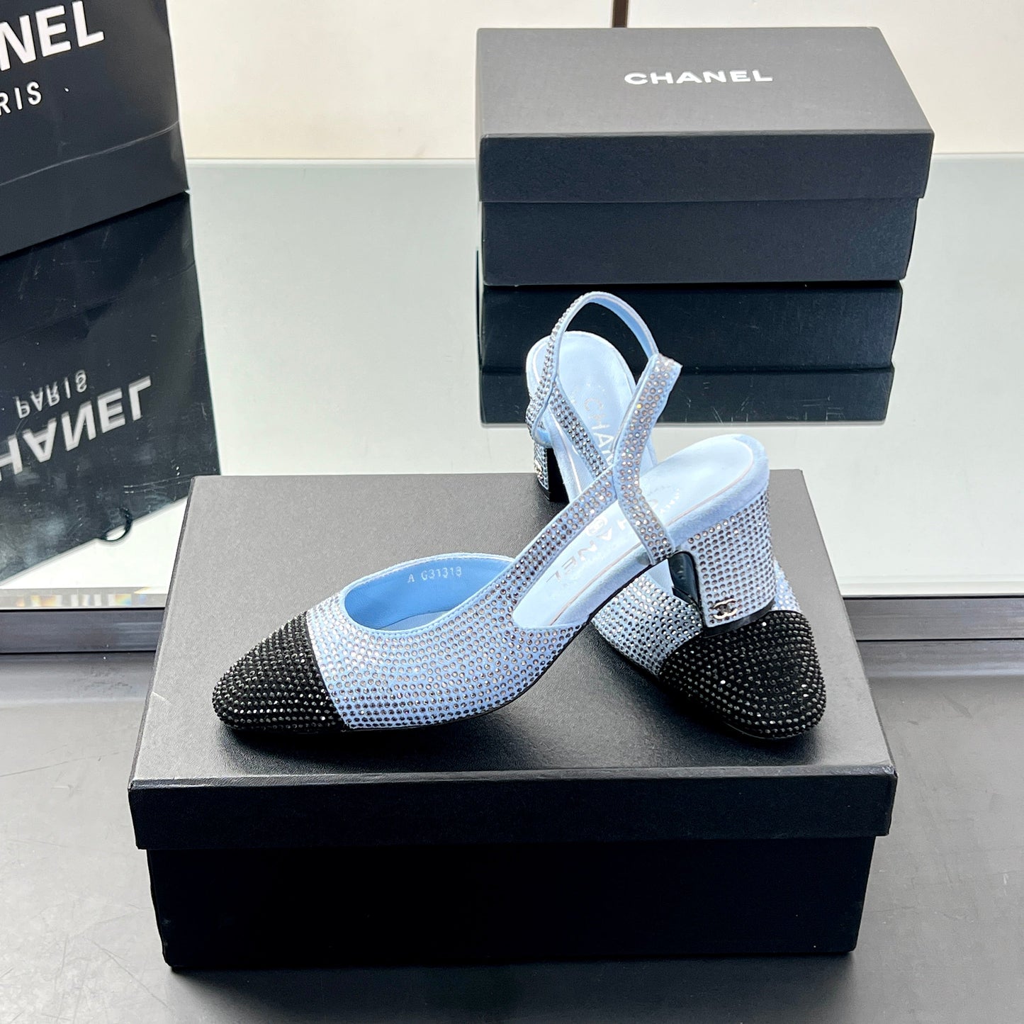 CC SLINGBACK 25S 65 MM IN BLUE AND BLACK CRYSTALS - 35