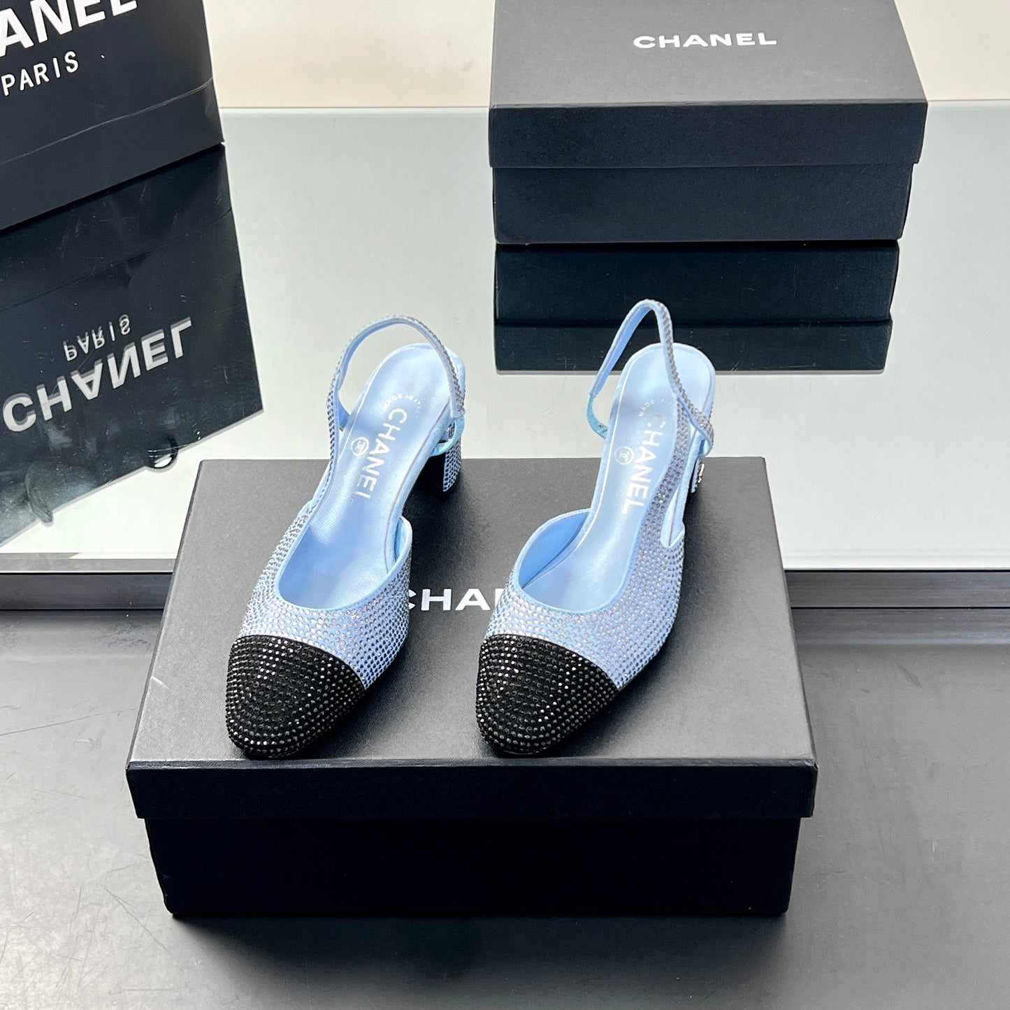 CC SLINGBACK 25S 65 MM IN BLUE AND BLACK CRYSTALS - 35