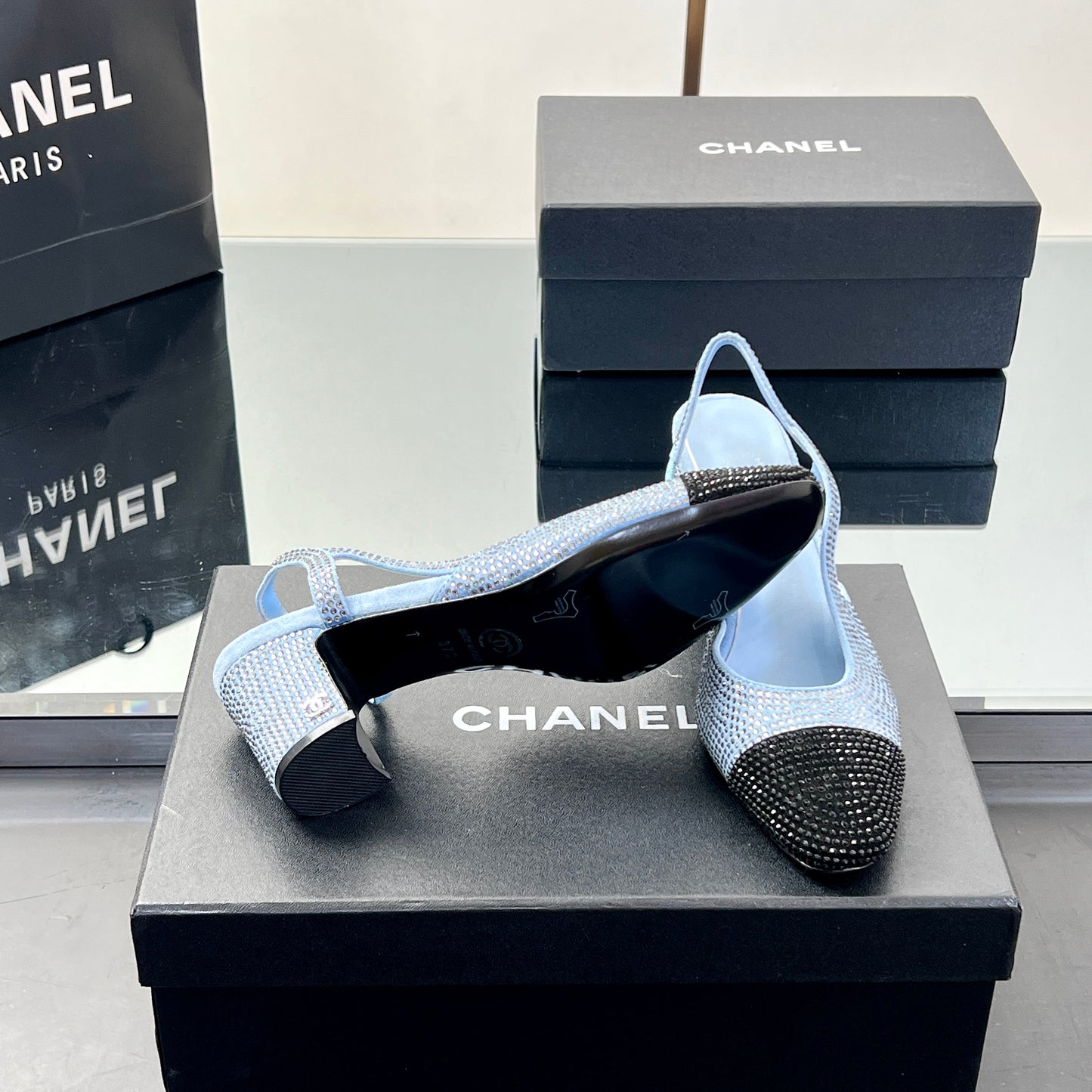 CC SLINGBACK 25S 65 MM IN BLUE AND BLACK CRYSTALS - 35