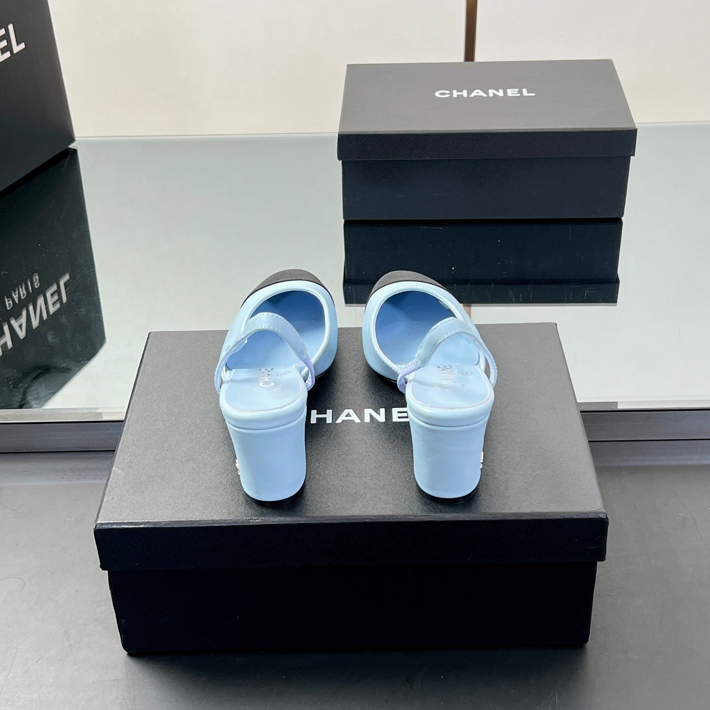 CC HIGH SLINGBACK 25S 65 MM IN BLACK FABRIC AND BLUE LAMBSKIN - 35