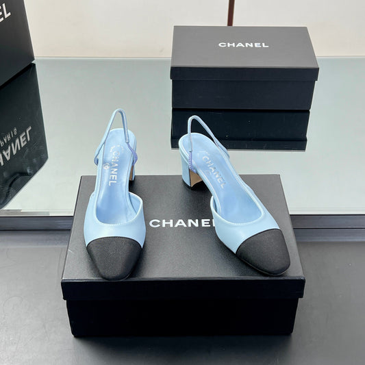 Туфлі CC HIGH SLINGBACK 25S 65 MM з чорної тканини та синьої шкіри ягняти - 35