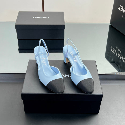 CC HIGH SLINGBACK 25S 65 MM IN BLACK FABRIC AND BLUE LAMBSKIN - 35
