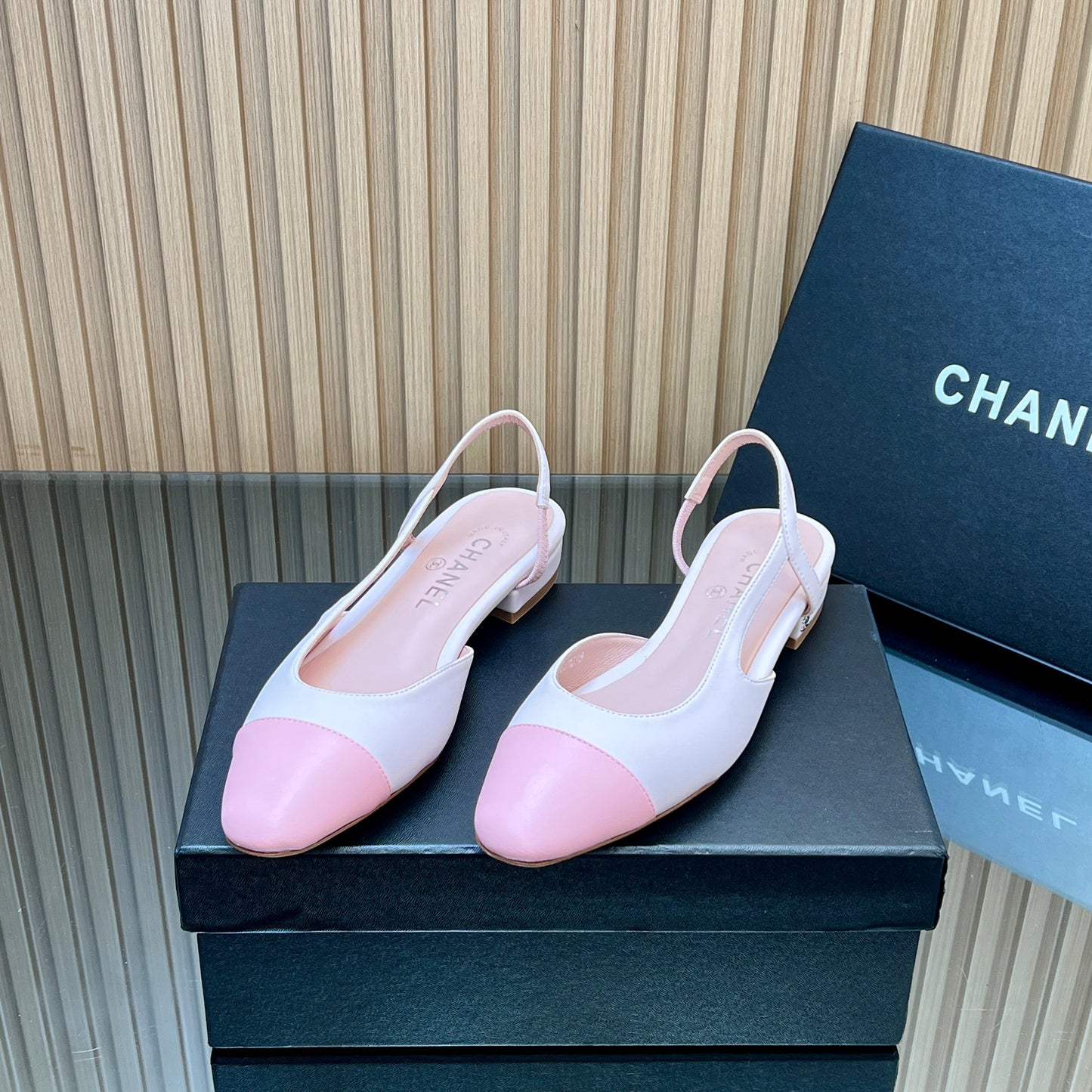CHANEL 25S SLINGBACK SHOE FLATS IN LIGHT PINK CALFSKIN - 35