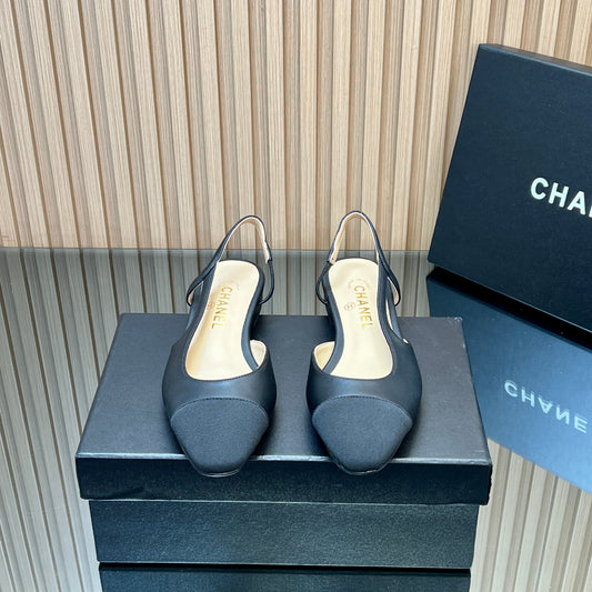 CHANEL 25S ТУФЛІ-СЛІНГБЕКИ З ЧОРНОГО ШОВКУ - 35