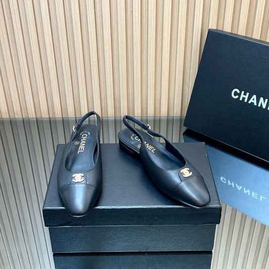 БОСОНІЖКИ-СЛІНГБЕКИ CHANEL 25S ЧОРНА ТЕЛЯЧА ШКІРА ЗОЛОТА ФУРНІТУРА