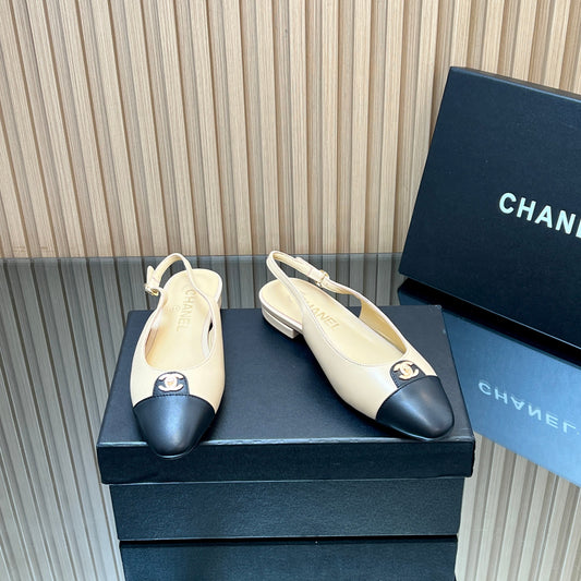 CHANEL 25S БАЛЕТКИ-СЛІНГБЕКИ З БЕЖЕВОЇ ТЕЛЯЧОЇ ШКІРИ ІЗ ЗОЛОТОЮ ФУРНІТУРОЮ - 35
