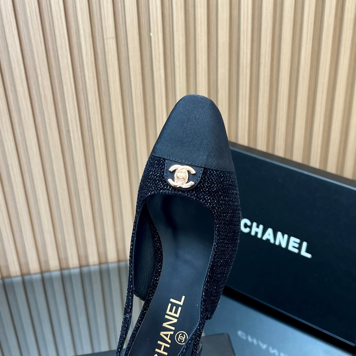 CHANEL 25S SLINGBACK SHOE 45MM IN BLACK TWEED - 35