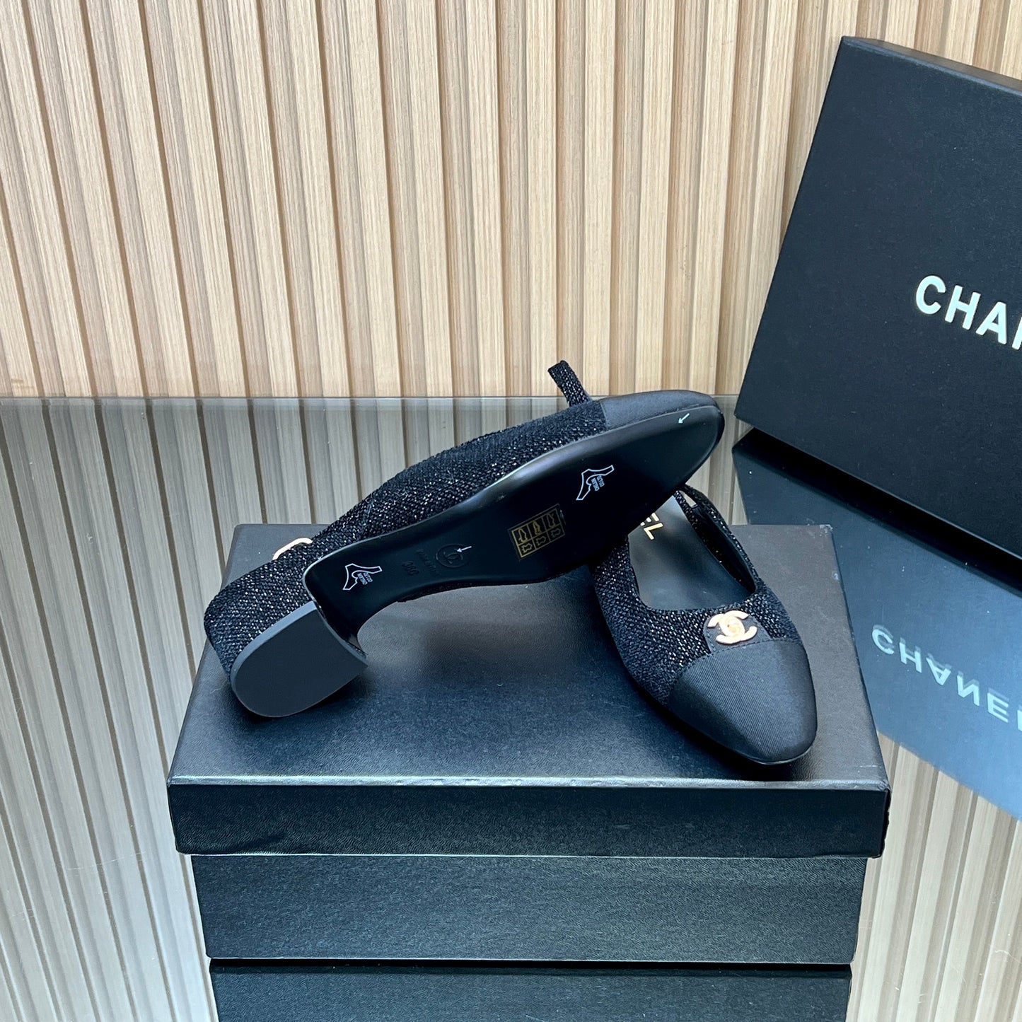 CHANEL 25S SLINGBACK SHOE 45MM IN BLACK TWEED - 35