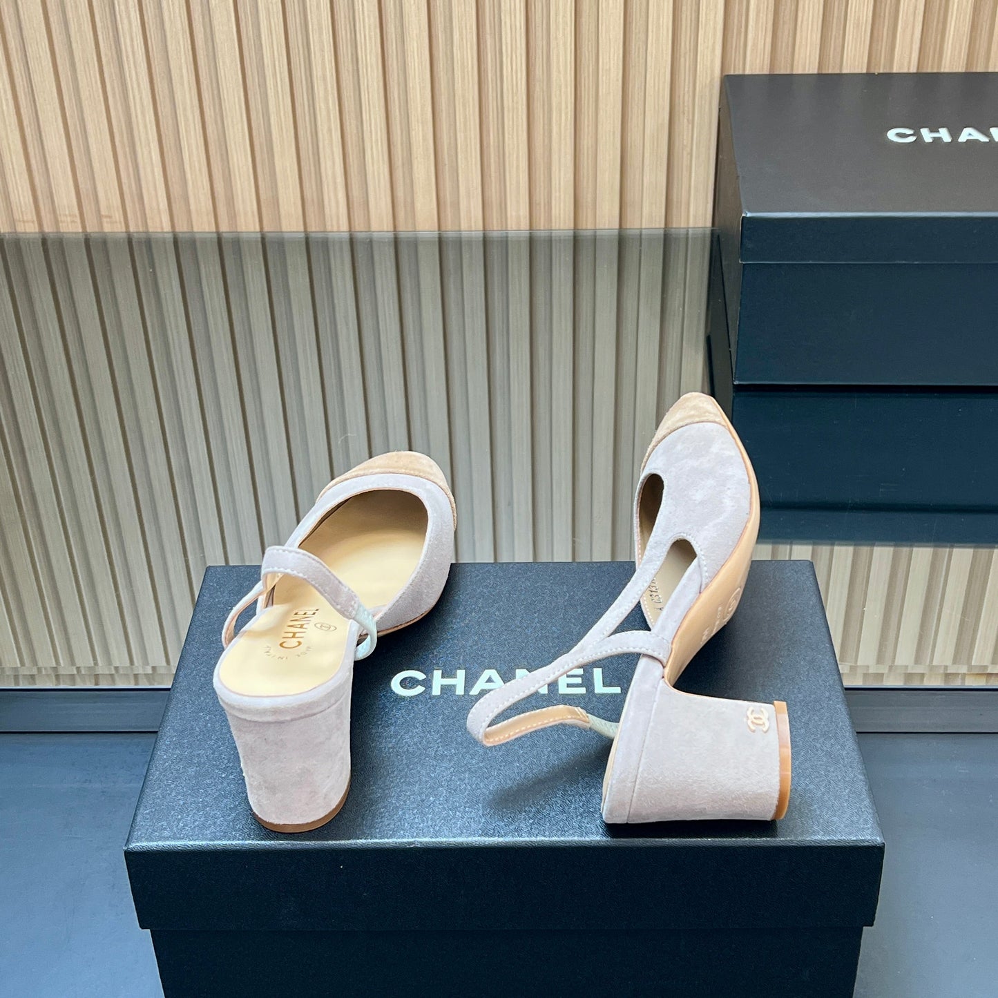 CHANEL 25S SLINGBACK SHOES IN NUDE AND BEIGE SUEDE - 35