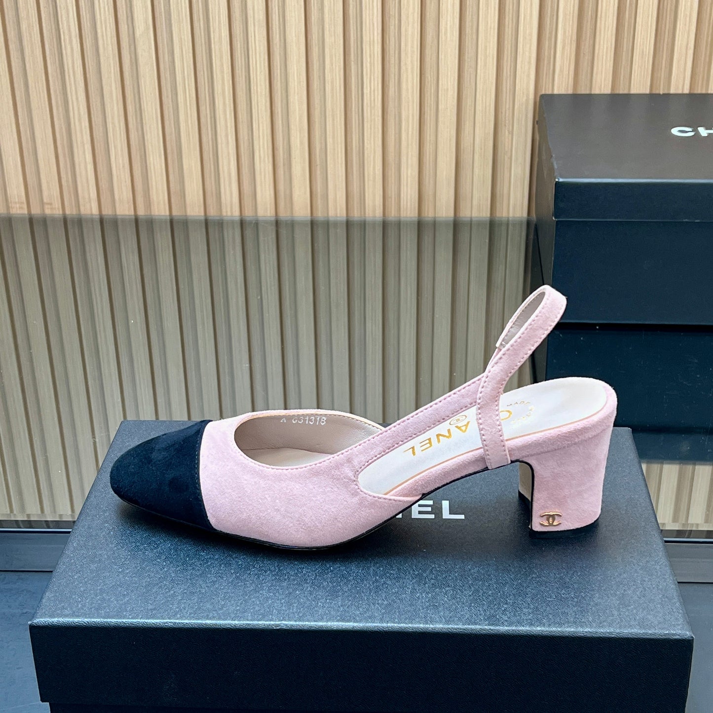 CHANEL 25S SLINGBACK SHOES IN PINK BABY AND BLACK SUEDE - 35