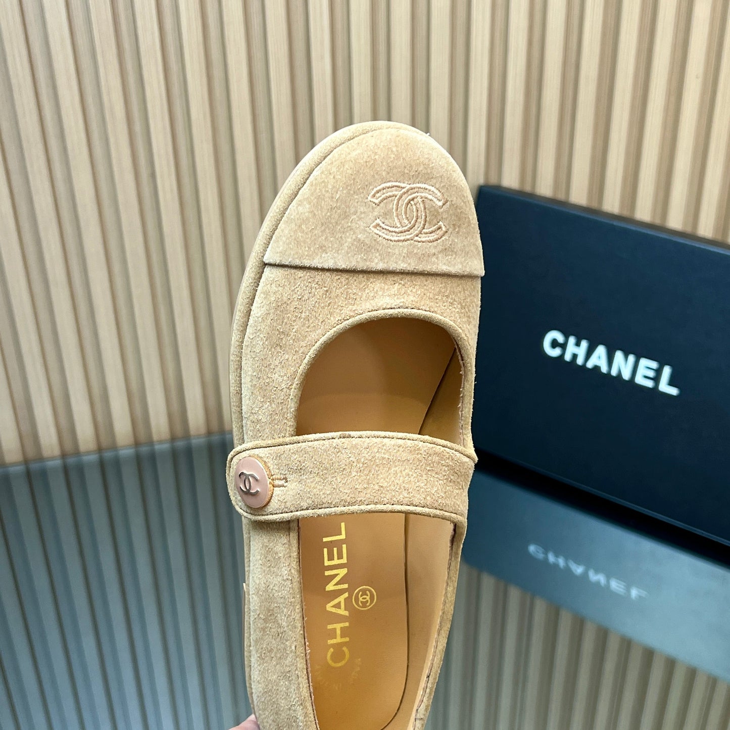CHANEL 25S DOUBLE-STRAP MARY JANE SHOES IN LIGHT BROWN SUEDE - 35