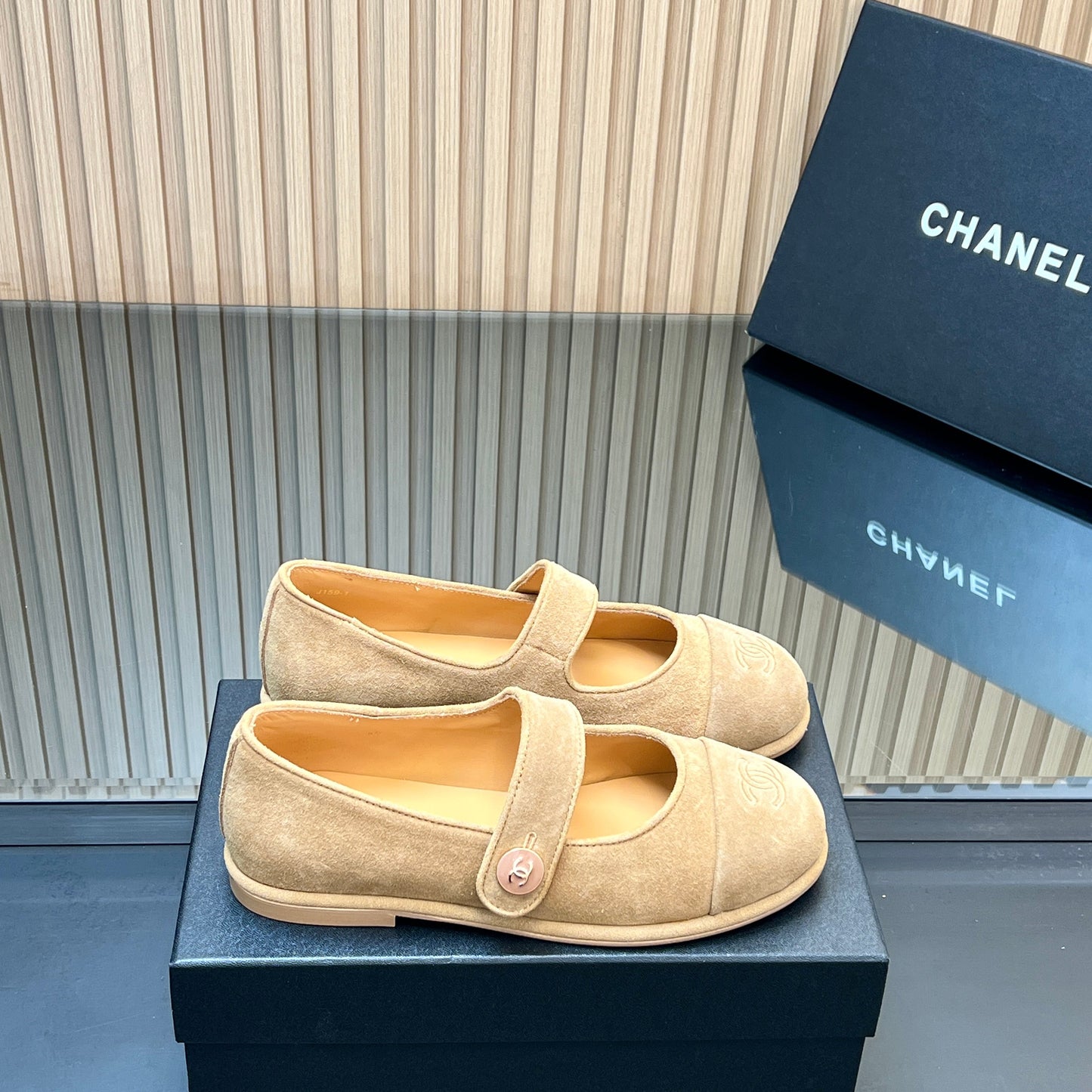 CHANEL 25S DOUBLE-STRAP MARY JANE SHOES IN LIGHT BROWN SUEDE - 35