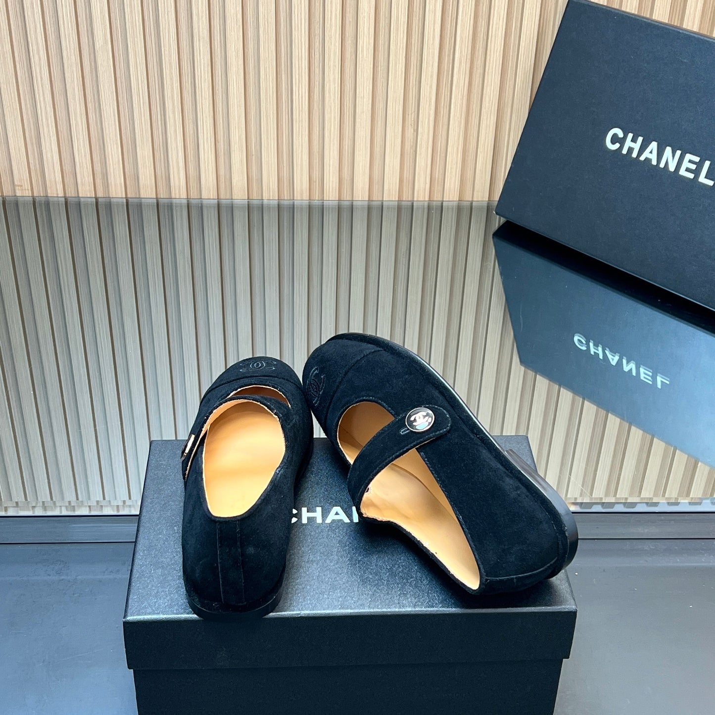 CHANEL 25S DOUBLE-STRAP MARY JANE SHOES IN BLACK SUEDE - 35