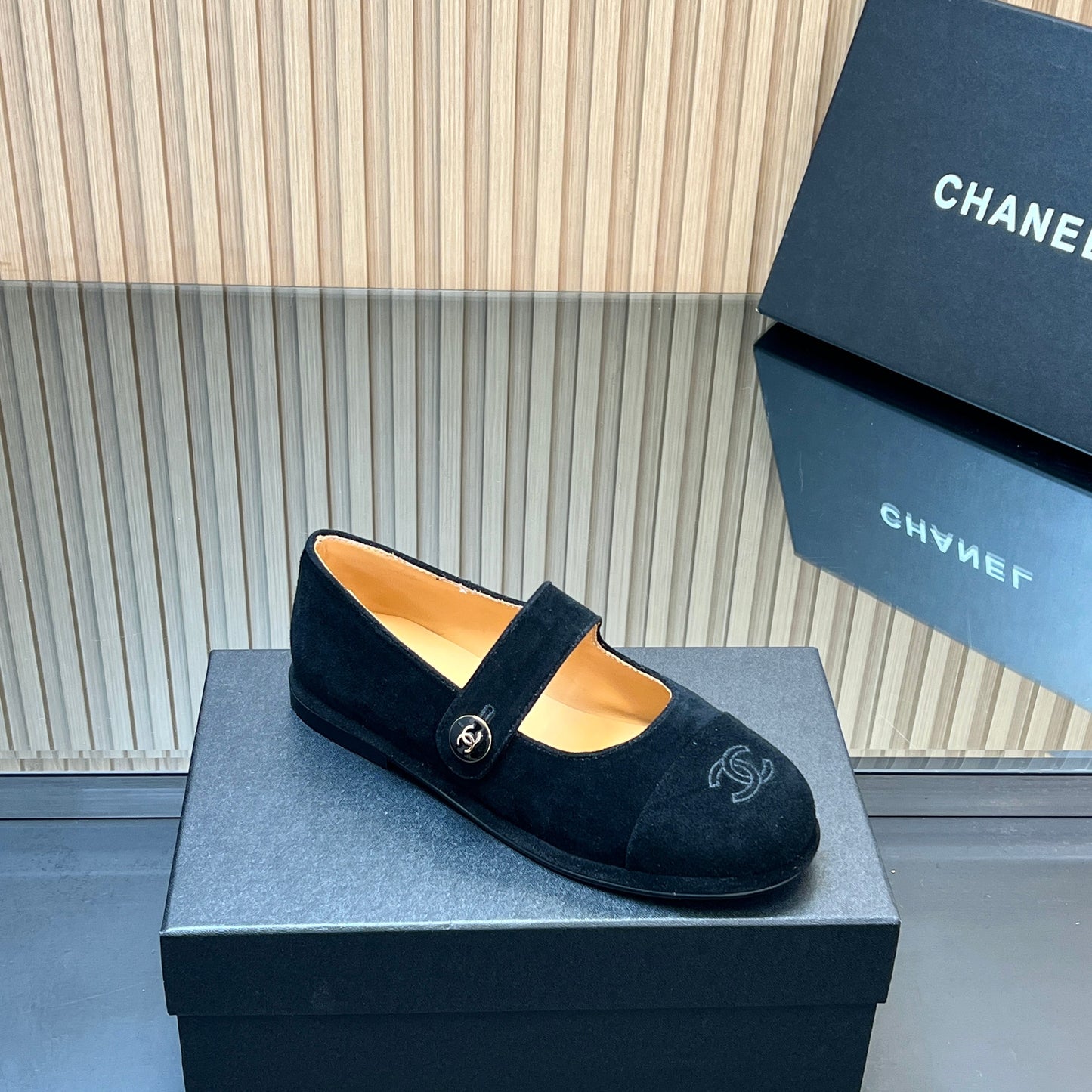 CHANEL 25S DOUBLE-STRAP MARY JANE SHOES IN BLACK SUEDE - 35