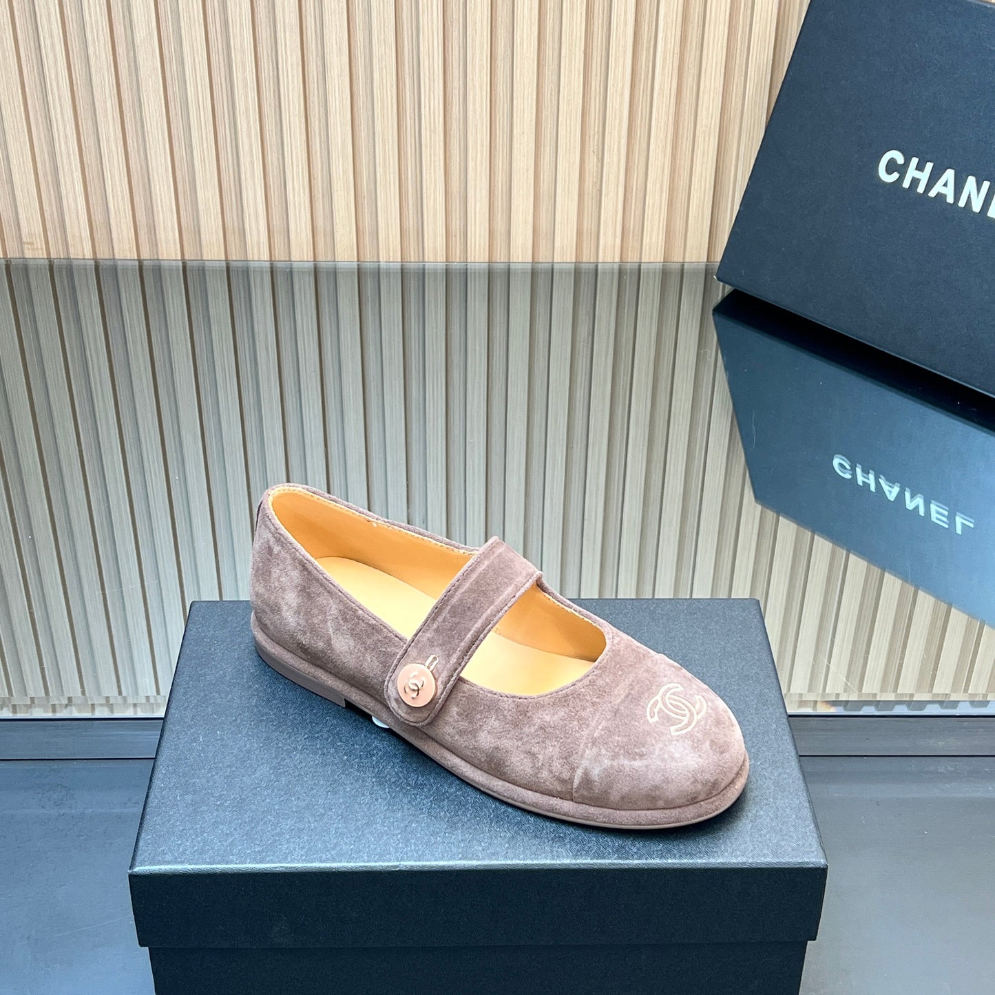 CHANEL 25S DOUBLE-STRAP MARY JANE SHOES IN TAUPE GRAY SUEDE - 35