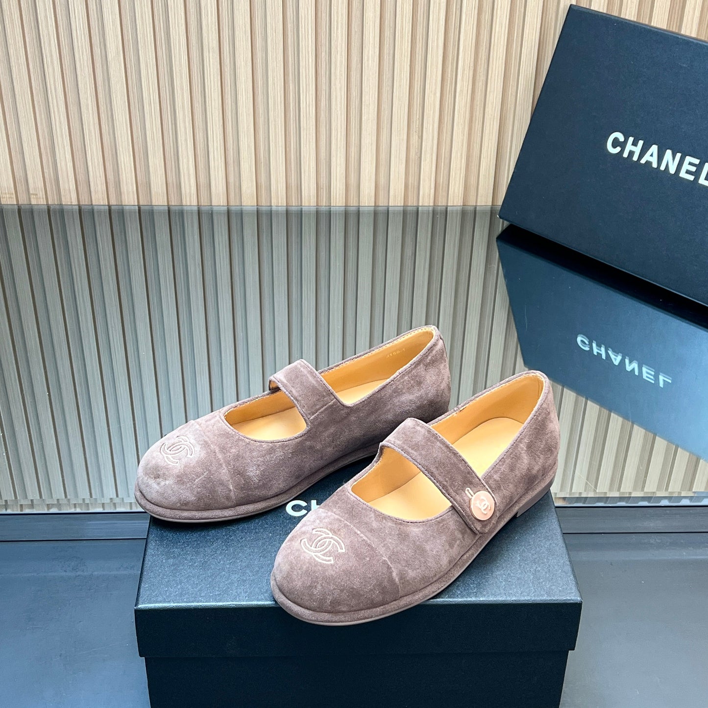 CHANEL 25S DOUBLE-STRAP MARY JANE SHOES IN TAUPE GRAY SUEDE - 35