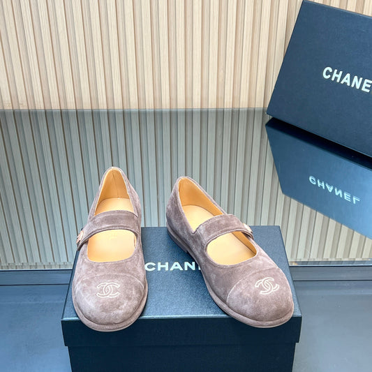 CHANEL 25S DOUBLE-STRAP MARY JANE SHOES IN TAUPE GRAY SUEDE - 35