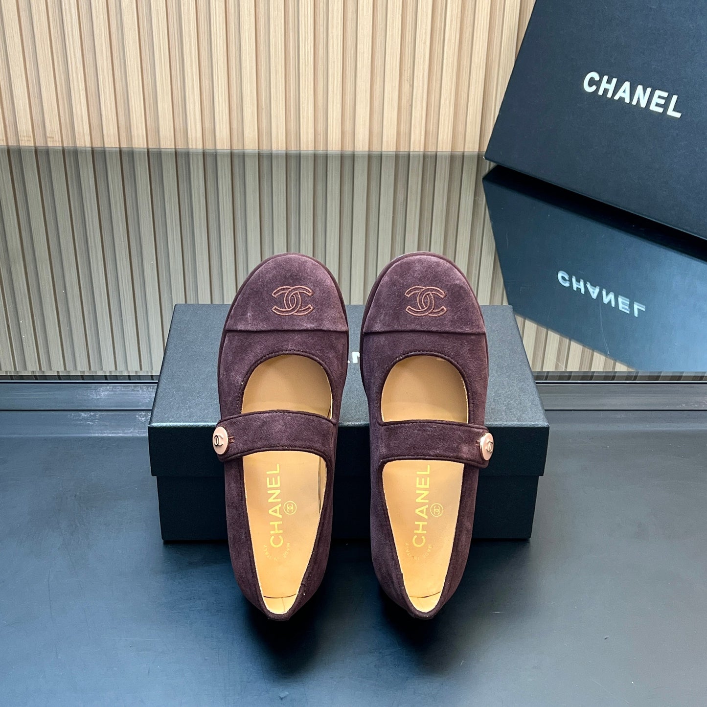 CHANEL 25S DOUBLE-STRAP MARY JANE SHOES IN DARK PURPLE SUEDE - 35