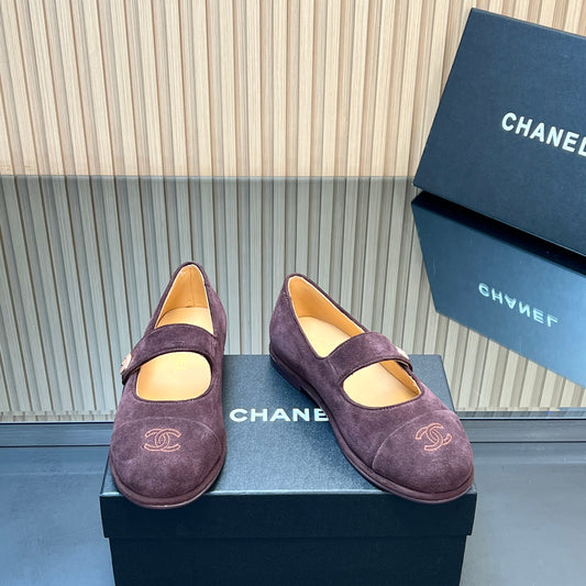 CHANEL 25S DOUBLE-STRAP MARY JANE SHOES IN DARK PURPLE SUEDE - 35