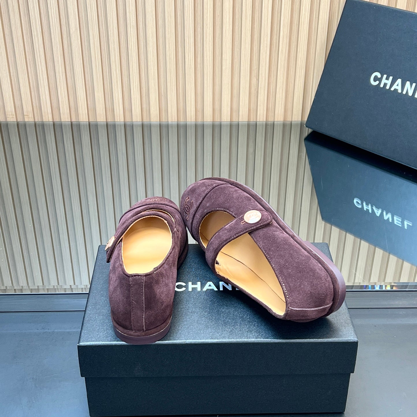 CHANEL 25S DOUBLE-STRAP MARY JANE SHOES IN DARK PURPLE SUEDE - 35