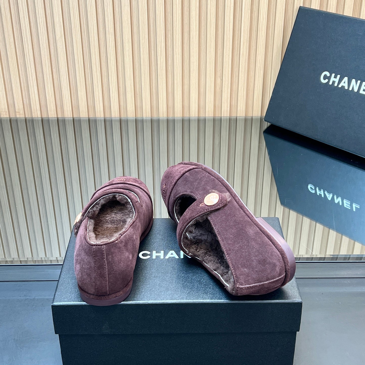 CHANEL 25S FURRY MARY JANE SHOES IN DARK PURPLE SUEDE - 35