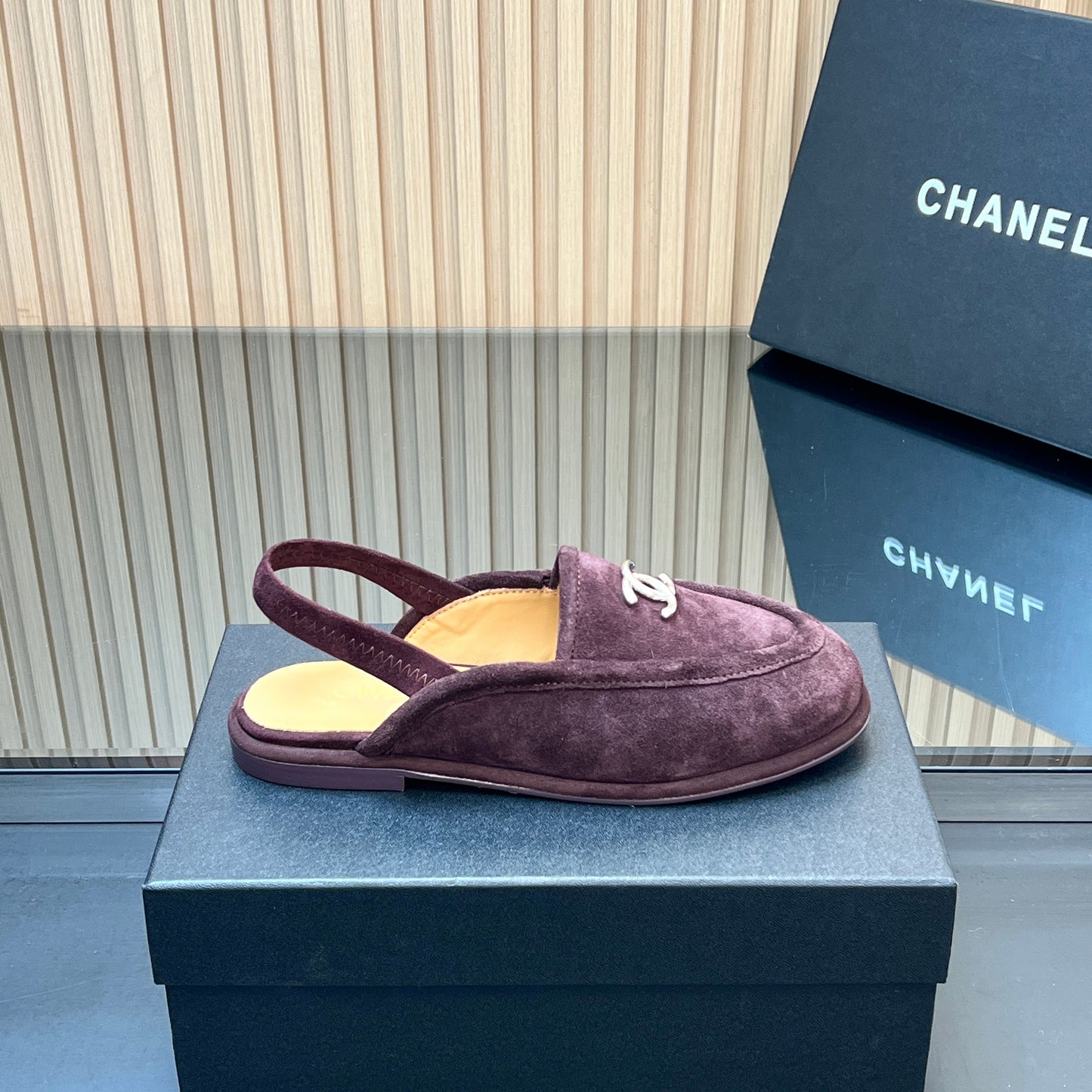 CHANEL 25S BACK STRAP MULE 15MM IN DARK PURPLE SUEDE SILVER HARDWRE - 35