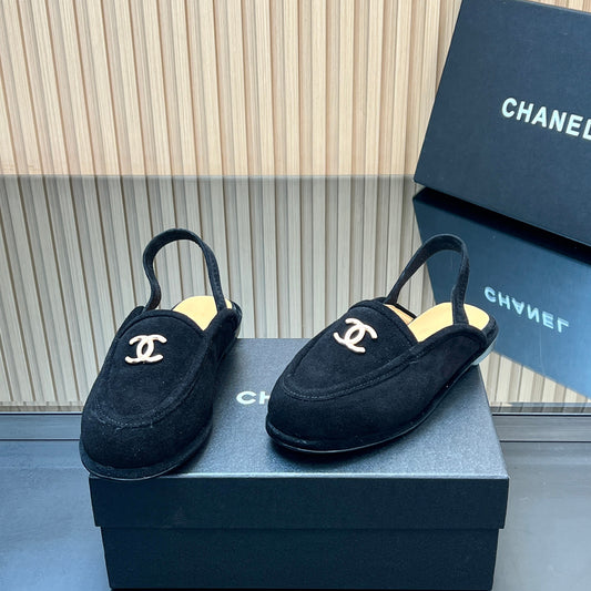 CHANEL 25S BACK STRAP MULE 15MM IN BLACK SUEDE GOLD HARDWRE - 35