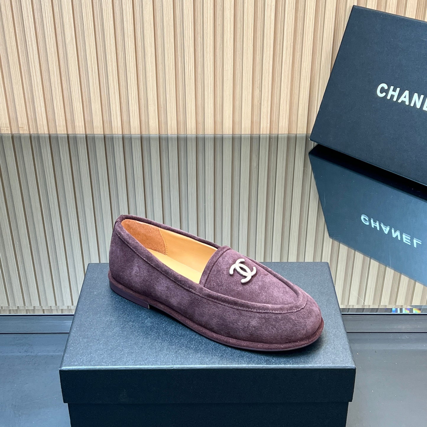 CHANEL 25S TEDDY LOAFER 15MM IN DARK PURPLE SUEDE SILVER HARDWRE - 35