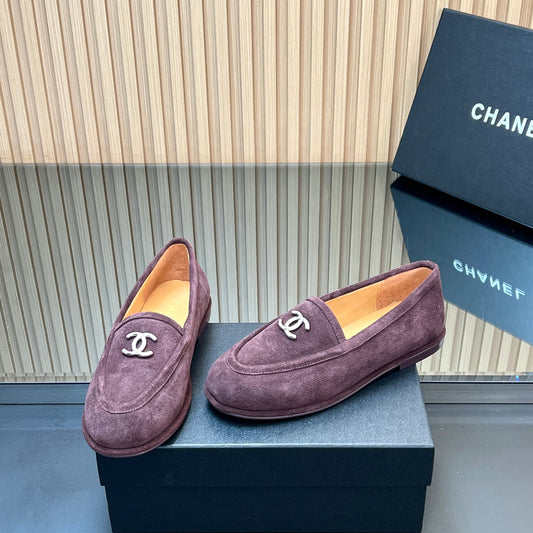CHANEL 25S TEDDY LOAFER 15MM IN DARK PURPLE SUEDE SILVER HARDWRE - 35