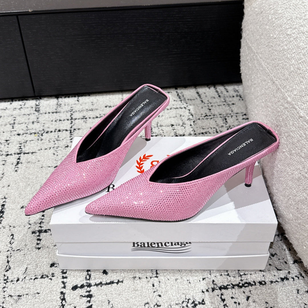 KNIFE 65MM HIGH MULE IN SHOCKING PINK SUEDE ATTACHED FULL CRYSTALS - 35