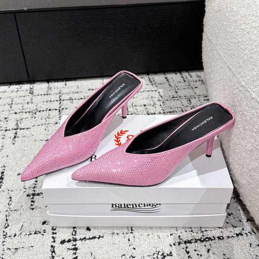 KNIFE 65MM HIGH MULE IN SHOCKING PINK SUEDE ATTACHED FULL CRYSTALS - 35