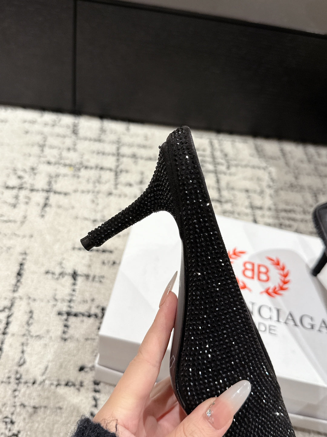 KNIFE 65MM HIGH MULE IN BLACK SUEDE ATTACHED FULL CRYSTALS - 35