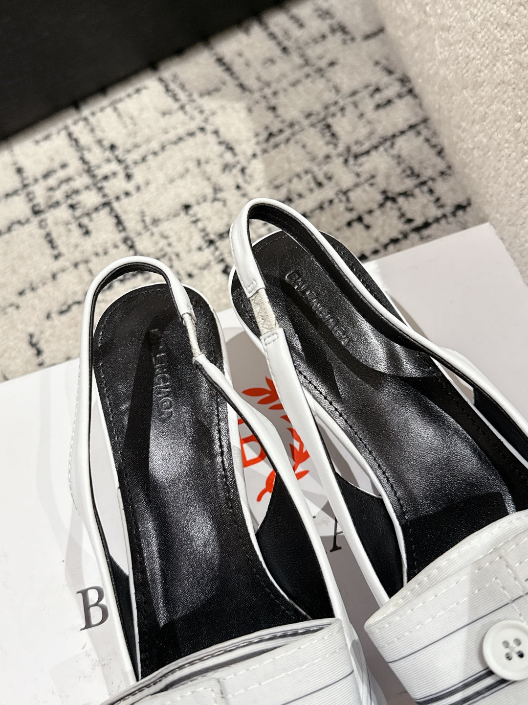 KNIFE CHEMISE 45MM SLINGBACK IN WHITE MIX BLACK COTTON AND CALFSKIN - 34
