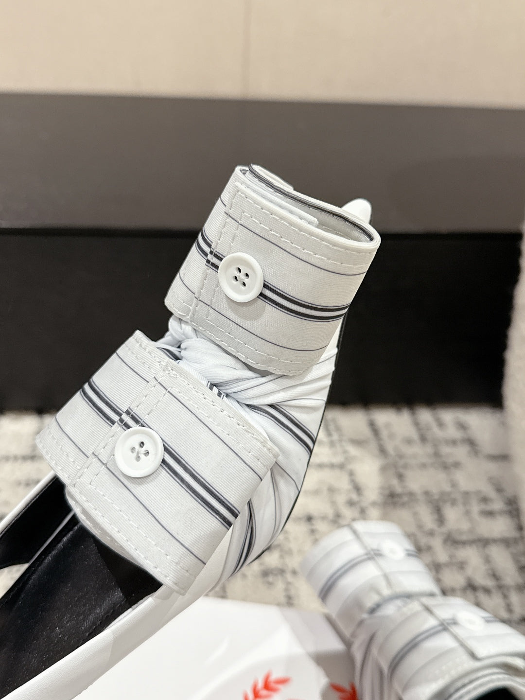 KNIFE CHEMISE 45MM SLINGBACK IN WHITE MIX BLACK COTTON AND CALFSKIN - 34
