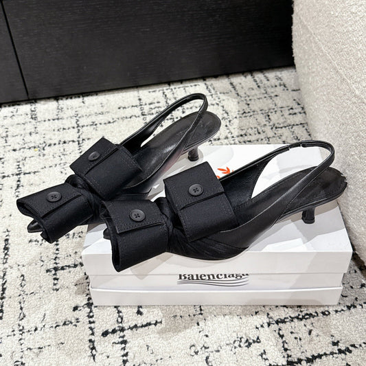 KNIFE CHEMISE 45MM SLINGBACK IN BLACK COTTON AND CALFSKIN - 34