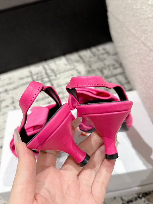 KNIFE CHEMISE 45MM SLINGBACK IN PUNCH PINK COTTON AND CALFSKIN - 34