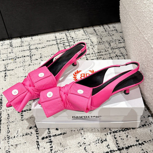 KNIFE CHEMISE 45MM SLINGBACK IN PUNCH PINK COTTON AND CALFSKIN - 34