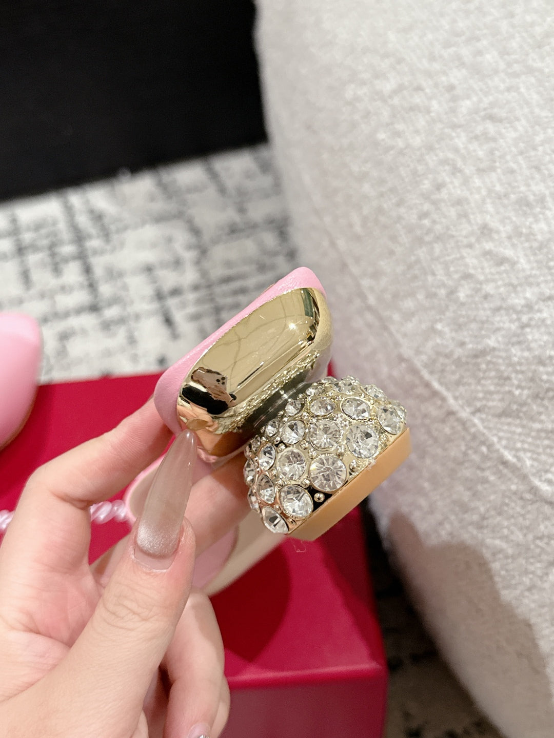 ROGER VIVIER 25S CRYSTAL HEEL MULE IN LIGHT PINK CALFSKIN - 34