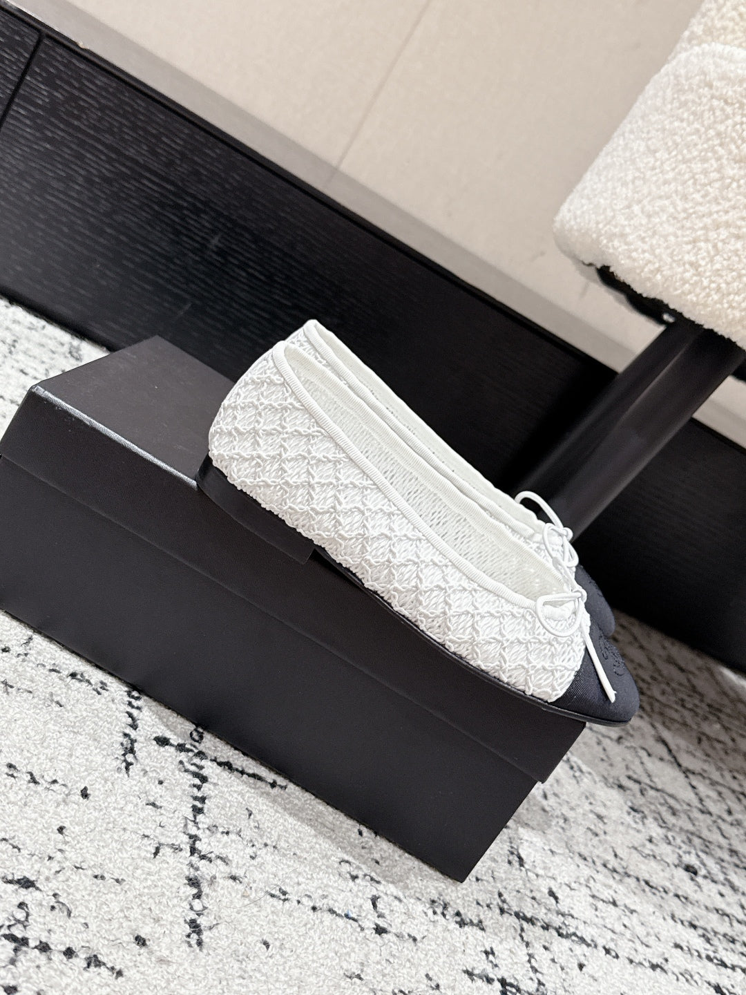 BALLET FLAT 25S IN WHITE MIX BLACK TWEED - 35