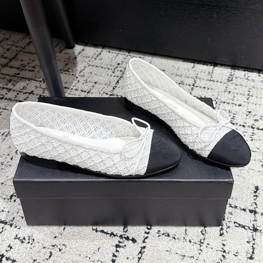 BALLET FLAT 25S IN WHITE MIX BLACK TWEED - 35
