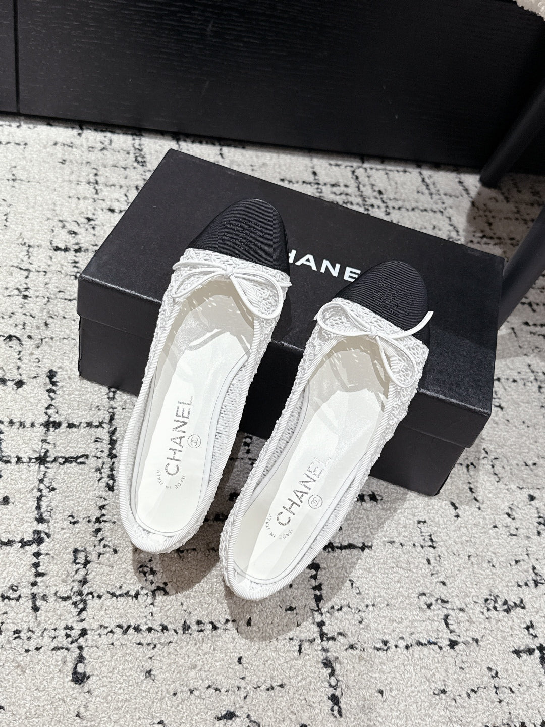 BALLET FLAT 25S IN WHITE MIX BLACK TWEED - 35