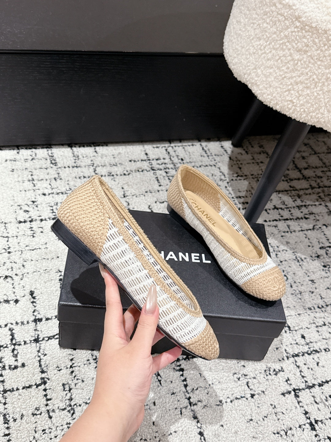 BALLET FLAT 25S IN OFF WHITE AND BEIGE RAFFIA - 35