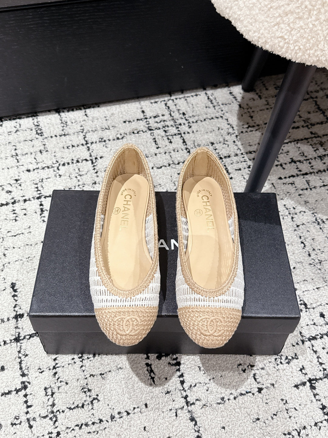 BALLET FLAT 25S IN OFF WHITE AND BEIGE RAFFIA - 35