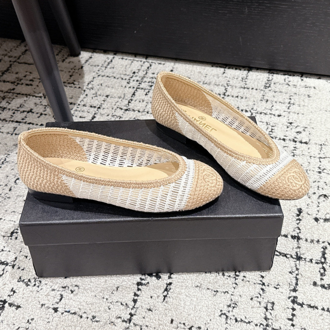 BALLET FLAT 25S IN OFF WHITE AND BEIGE RAFFIA - 35