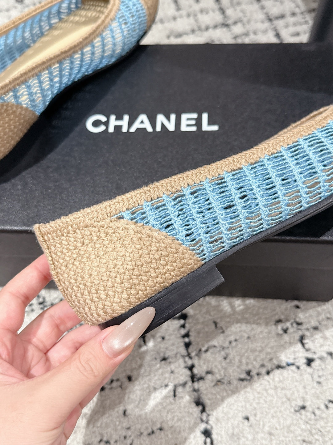 BALLET FLAT 25S IN BLUE AND BEIGE RAFFIA - 35