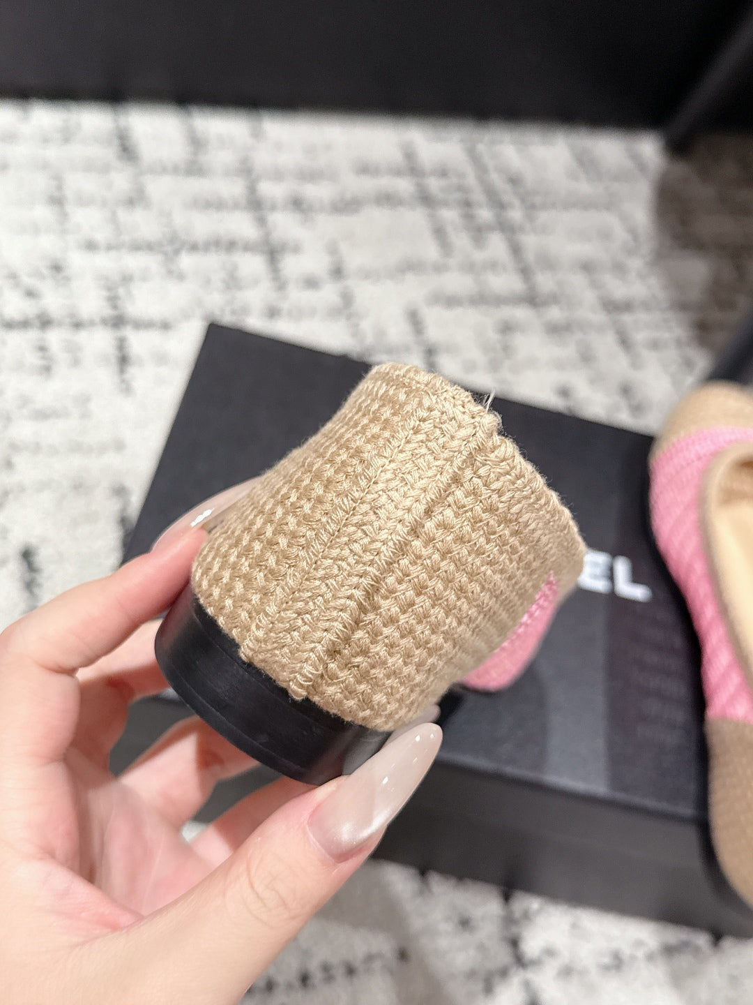 BALLET FLAT 25S IN PINK AND BEIGE RAFFIA - 35